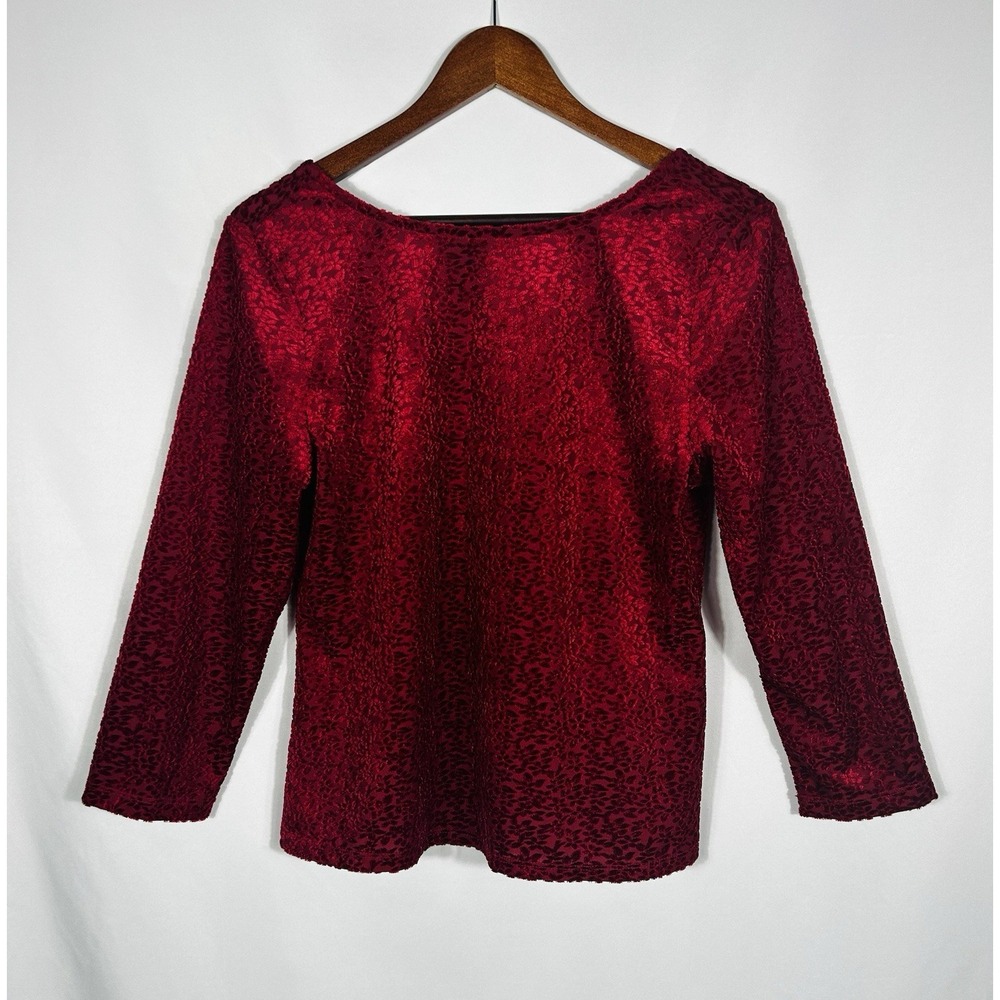 Womens Red Velvet Burnout Top Size L 3/4 Sleeve Y2K Fairy Grunge Whimsigoth Vamp
